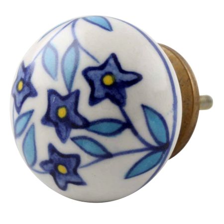 Blue Star Ceramic Floral Drawer Knob